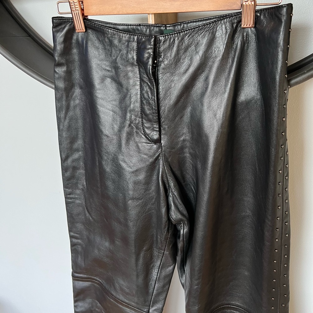 DANIER vintage black leather pants with studded details along sides size 6 small - Picture 2 of 12